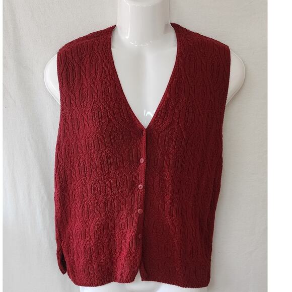 Van Heusen For Her Vintage 90's Red Cable Knit Sweater Vest Women's Small - Picture 1 of 7